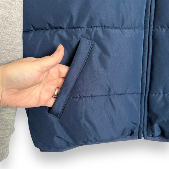Levi’s Spell Out Logo Full Zip Blue and Gray Puffer Vest Hoodie Boys Size L - Picture 7 of 9